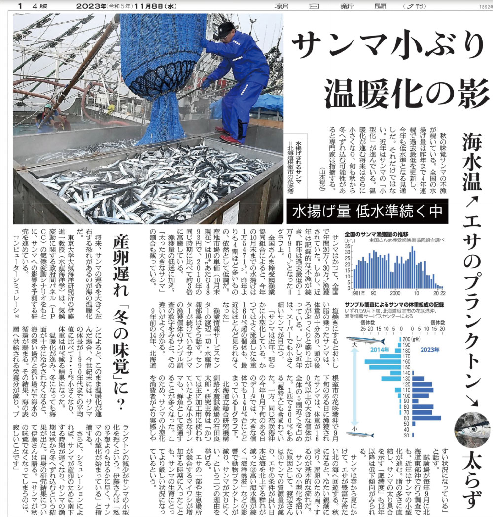 11月8日、山本記者の書いた夕刊一面トップ記事。